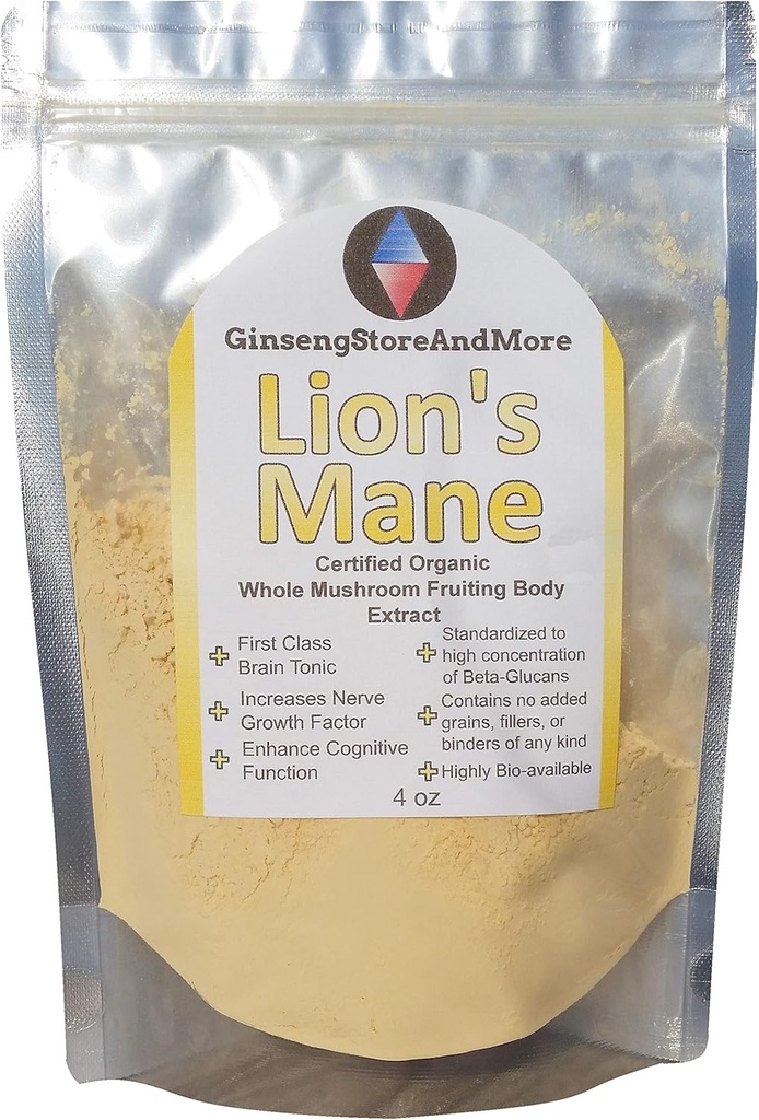 4oz オーガニック ライオンのマネのマッシュルーム ナメックスの実のマッシュルームから抽出 | >35% β-グルカン | ヘルシウム・エリナセウス | β-グルカンエネルギー・メンタルヘルス・免疫システム・神経成長ファコル