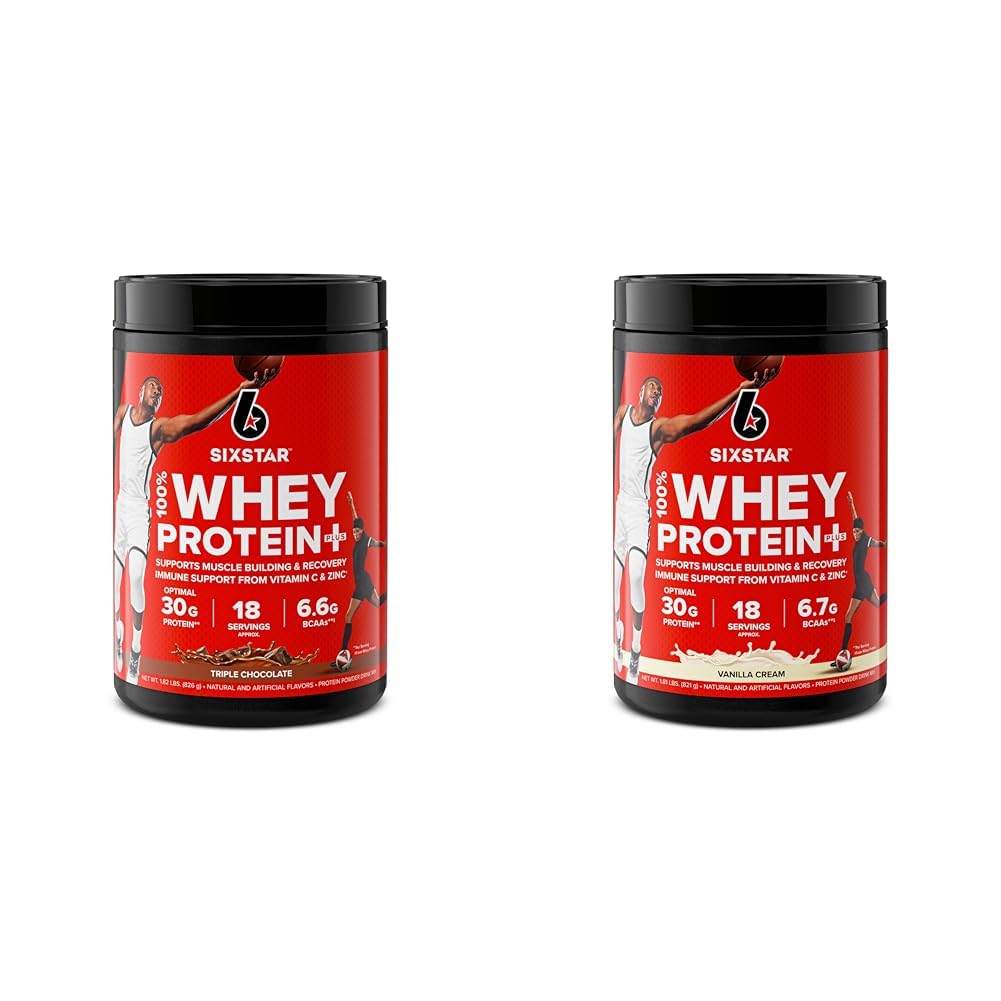 シックス スター エリート シリーズ 100% ウィー タンパク質 プラス トリプル チョコレート 1.8lbs US & エリート シリーズ 100% ウィー プロテイン プラス バニラ クリーム 1.8lbs US