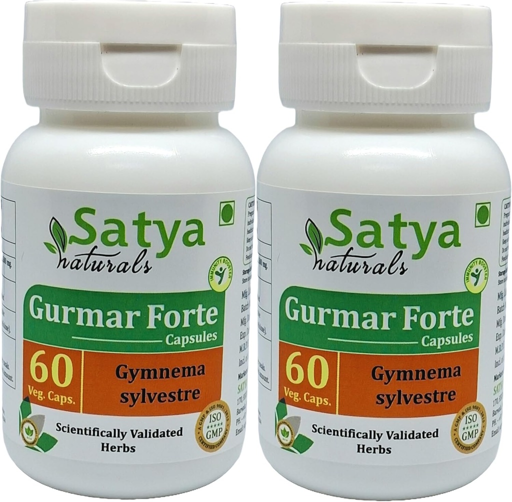 グルマー フォルテ カプセル 500 mg. 60 ベジ. カプセル | グドマー (Gymnema Sylvestre) 男性と女性のための抽出カプセル | アーユルヴェーダ ハーブ サプリメント/救済 | 10:1 フォルテ (2 ボトル 60 カプセル)