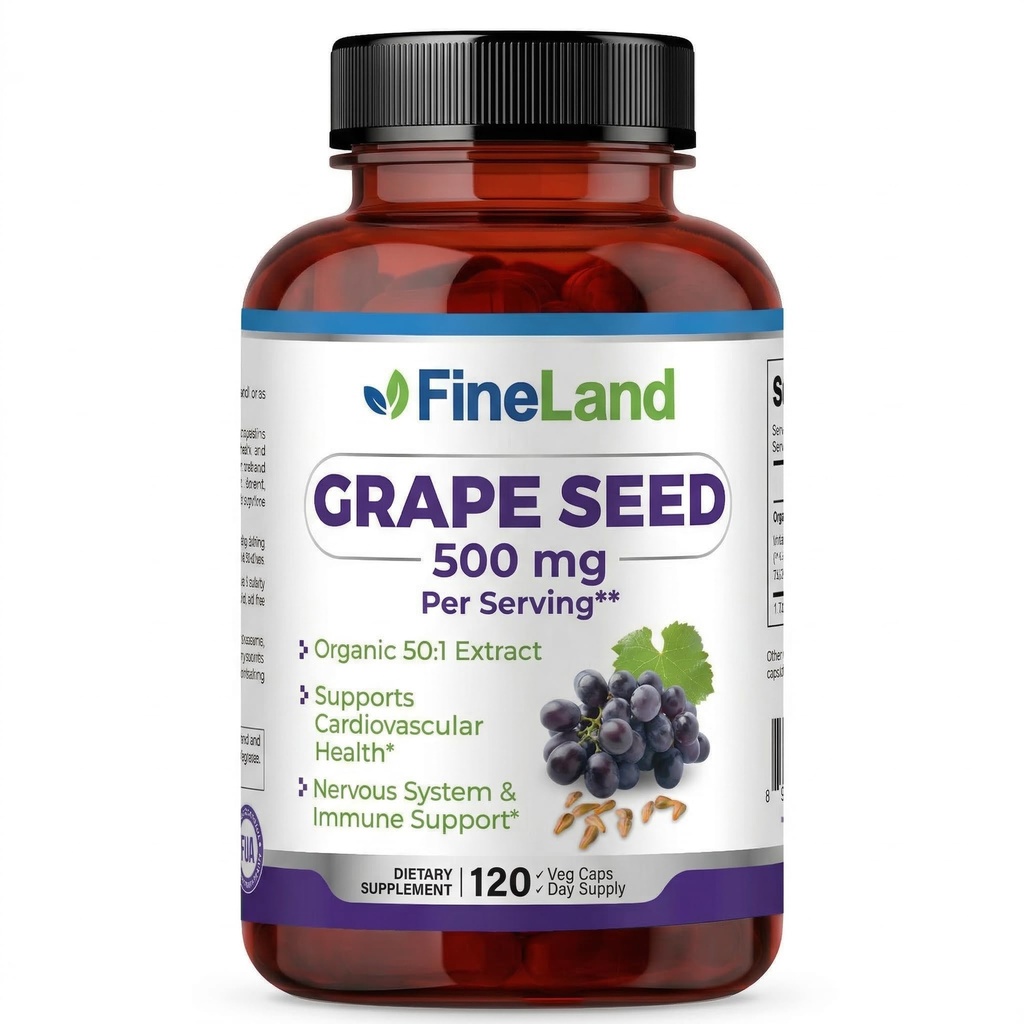 FineLand Grape Seed Extract 50:1 – 25,000mg カプセルあたり等価 – 120 ビーガンカプセル – 抗酸化剤で豊富 | 心臓, 免疫&循環サポート – 非GMO | アメリカ製