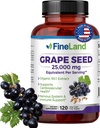FineLand Grape Seed Extract 50:1 – 25,000mg カプセルあたり等価 – 120 ビーガンカプセル – 抗酸化剤で豊富 | 心臓, 免疫&循環サポート – 非GMO | アメリカ製