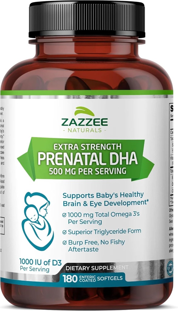Zazzeeの余分強さのプレナタルDHA 500のmg、180の腸の上塗を施してあるSoftgels、1000のmg Omega 3の1000のUIのビタミンD3のBullpは、魚のあとで、優秀なトリグリセリドの形態、浄化された深い海の魚油を放しません
