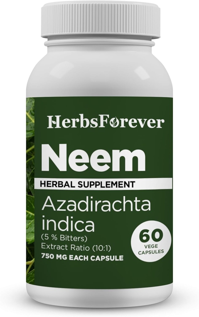 Herbsforever NeemカプセルのAzadirachtaのインディカの皮の補足60のベジーのカプセル