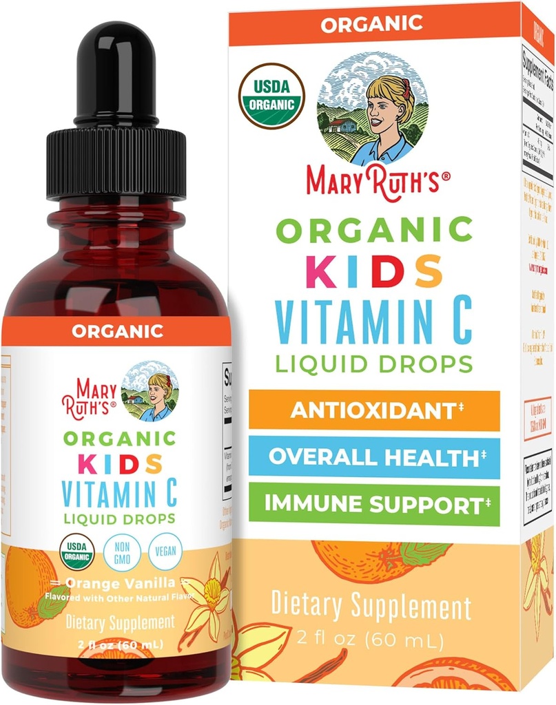 MaryRuth Organics USDA Kids Vitamin C Drops | ヴィーガン・免疫・年齢別サポートサプリメント 4-13 | 免疫・健康 | オーガニック・アセララ・フルーツエキスのビタミンC | 2oz