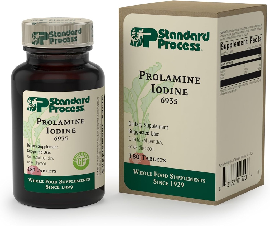 Standard Process - Prolamine Iodine - Supports Healthy Iodine Levels, Healthy Thyroid Function, Calcium, Iodine, Gluten Free and Vegetarian - 180 Tablets