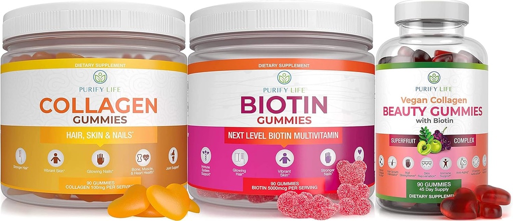 生命の海洋のコラーゲン、Biotin、及びビーガンコラーゲンの束を浄化して下さい、毛皮および釘のためのグミー(バルク- 90の咀嚼)、接合箇所の心配のビタミン、免疫サポート、美、Detox及び清潔は、カプセル、丸薬を取り替えます