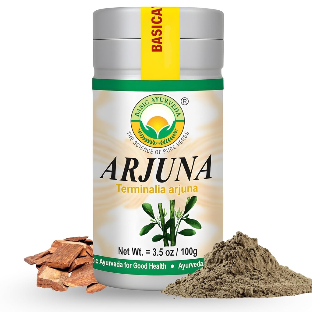 BASIC AYURVEDA Arjuna Bark Powder(Terminalia Arjuna) | 伝統的にハート&バイタリティサポート | 純粋で自然な | 非GMO、グルテンフリー | 3.53 Oz (100g)