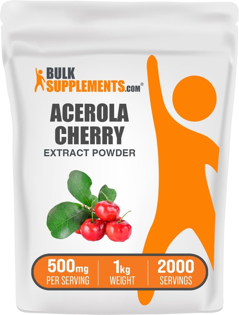 BulkSupplements.com Acerolaチェリーエキスパウダー - 天然ビタミンCサプリメント、Acerolaチェリーパウダー - ビーガン&グルテンフリー、給食当たり500mg、1kg(2.2ポンド)(パッケージ1)