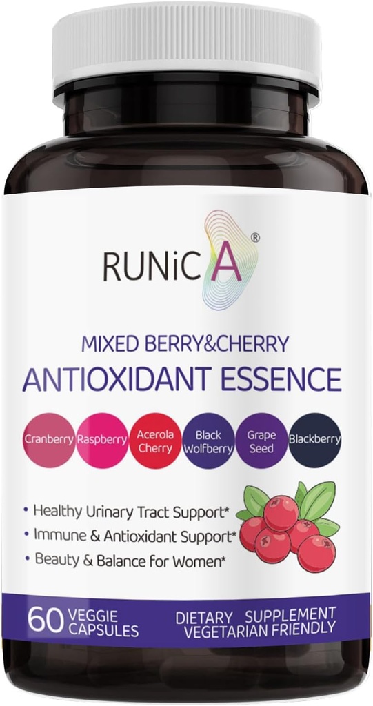 6in1 Antioxidant Supplement for Women with Cranberry, Grape Seed & Berry Blend | Nutritional Complex-Skin, Healthy Aging, Immune & Urinary Tract Support | Vegan Capsules