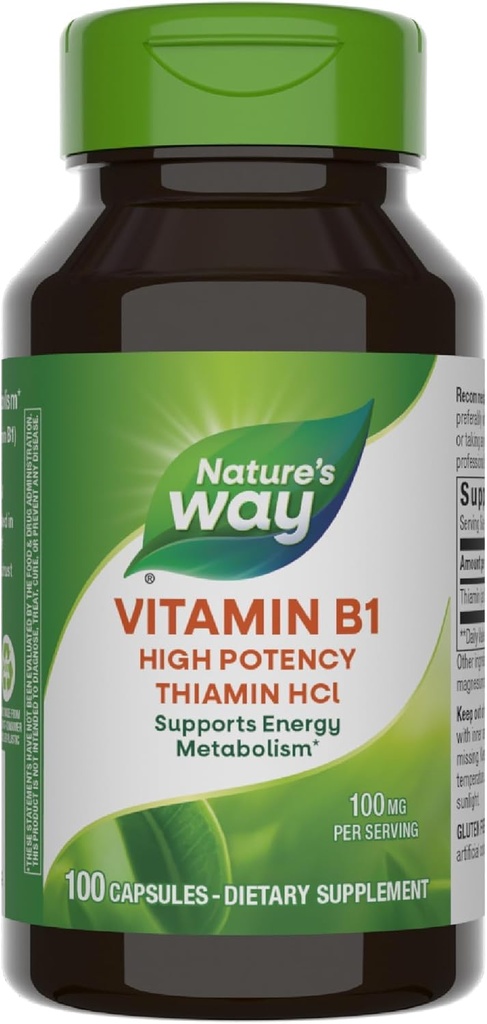 Nature's Way Vitamin B1、高効力、100 mgのサービングあたりのチアミン、Theamin HCl、サポート エネルギー代謝*、グルテンフリー、100カプセル(パッケージ5月Vary)