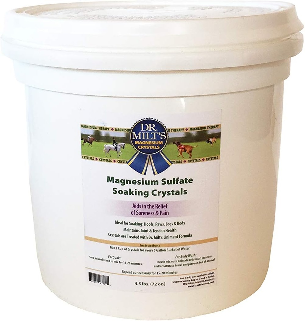 Dr. Milt's Horse Epsom Salt Magnesium Sulfate Crystals Infused with Arnica: hoof and Body soak for Relief and Recovery. 1-4.5lbs Bucket
