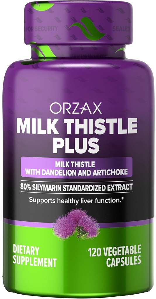 ORZAXミルクアザミ250mg - 肝臓クレンジングデトックス&修復サポート - ハーブサプリメント - 80%のシリマリン標準化、タンポリオンルート&アーティチョークエキス - ビーガン&非GMO - 120カプセル - 120日の供給