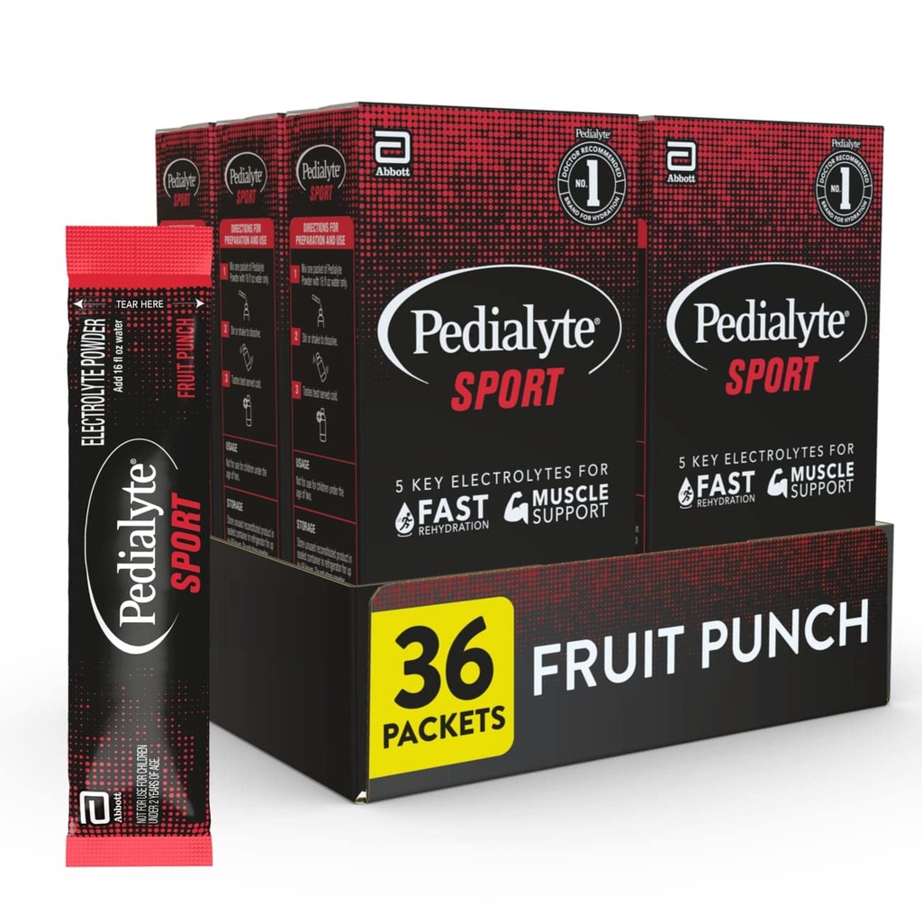 Pedialyteのスポーツの電解質の粉、前に筋肉サポートのための5つの主電解質が付いている速い水和、及び練習、フルーツ パンチ、0.49 Ozの磨き粉6の計算(パッキング6)