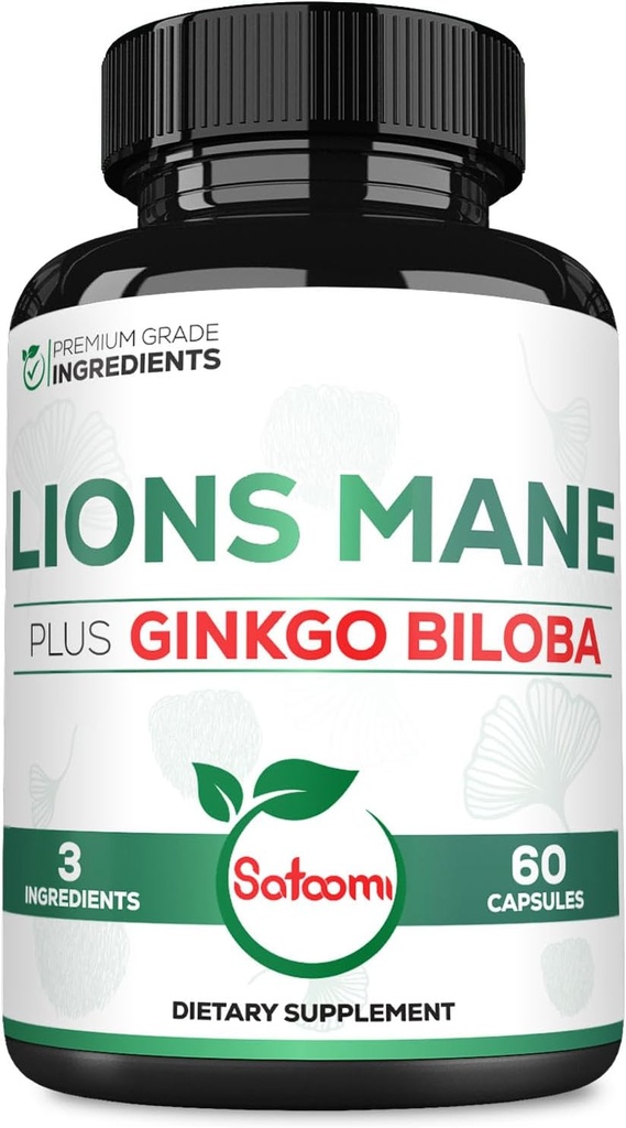 Lions Mane with Ginkgo Biloba Supplement - 60 Capsules - Extra Strength for Restful Mind, Brain Health, Immune System & Focus - Gluten-Free, Non-GMO