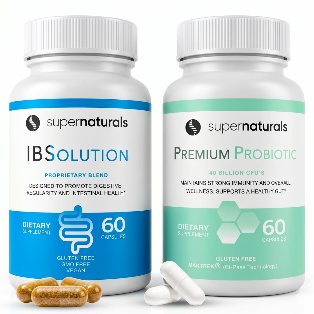 IBSolutionの腸の健康の束-すべての自然な腸の健康サポート及び優れたProbiotics w/ 40の鋼片 CFUは不規則な腸、膨満、便秘、ガス、腹痛- 2のパック(120の帽子)を支えます