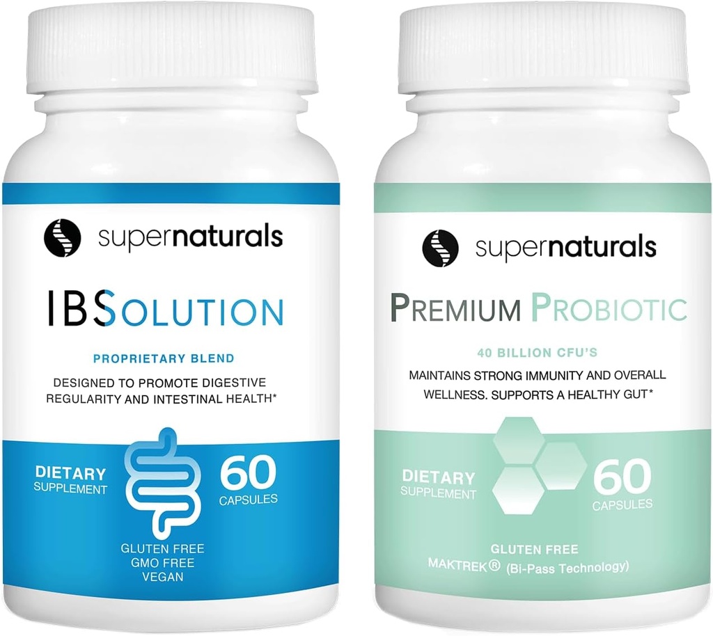 IBSolutionの腸の健康の束-すべての自然な腸の健康サポート及び優れたProbiotics w/ 40の鋼片 CFUは不規則な腸、膨満、便秘、ガス、腹痛- 2のパック(120の帽子)を支えます