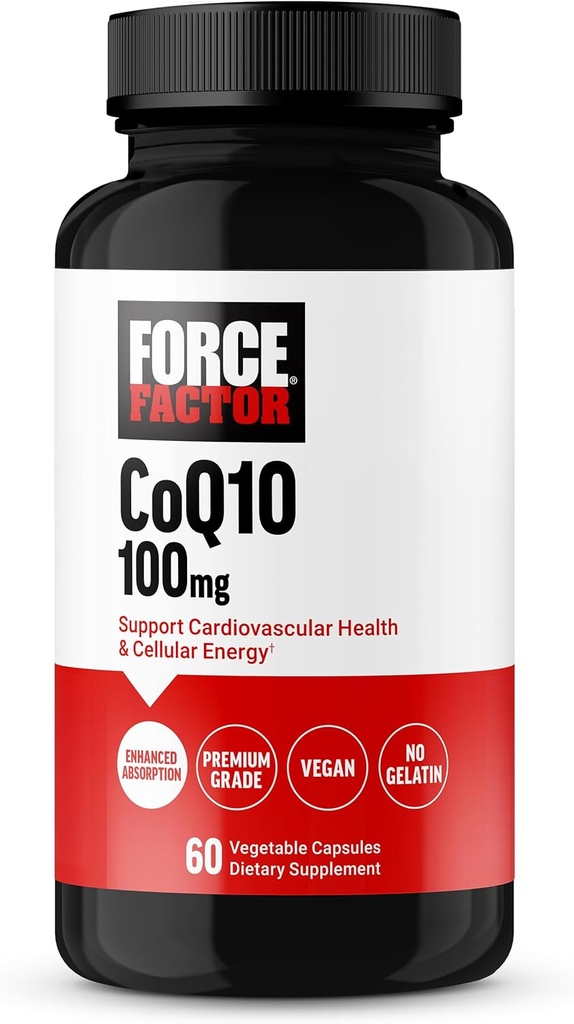FORCE FACTOR CoQ10 100mg、高められた吸収のCoenzyme Q10中心の健康の補足、優れた等級のCoq 10、ビーガン、酪農場の自由、グルテンフリーおよび非GMO、60の野菜カプセル