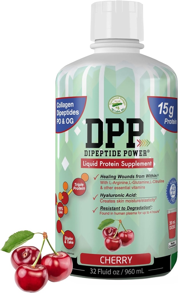 DPPのDipeptide力、傷治癒、粉、液体蛋白質の補足、砂糖なし、サポート健康なティッシュの修理、フィートの潰瘍、化粧品の外科(チェリー、32 Fl Oz)からの30Xより多くのコラーゲンのDipeptide