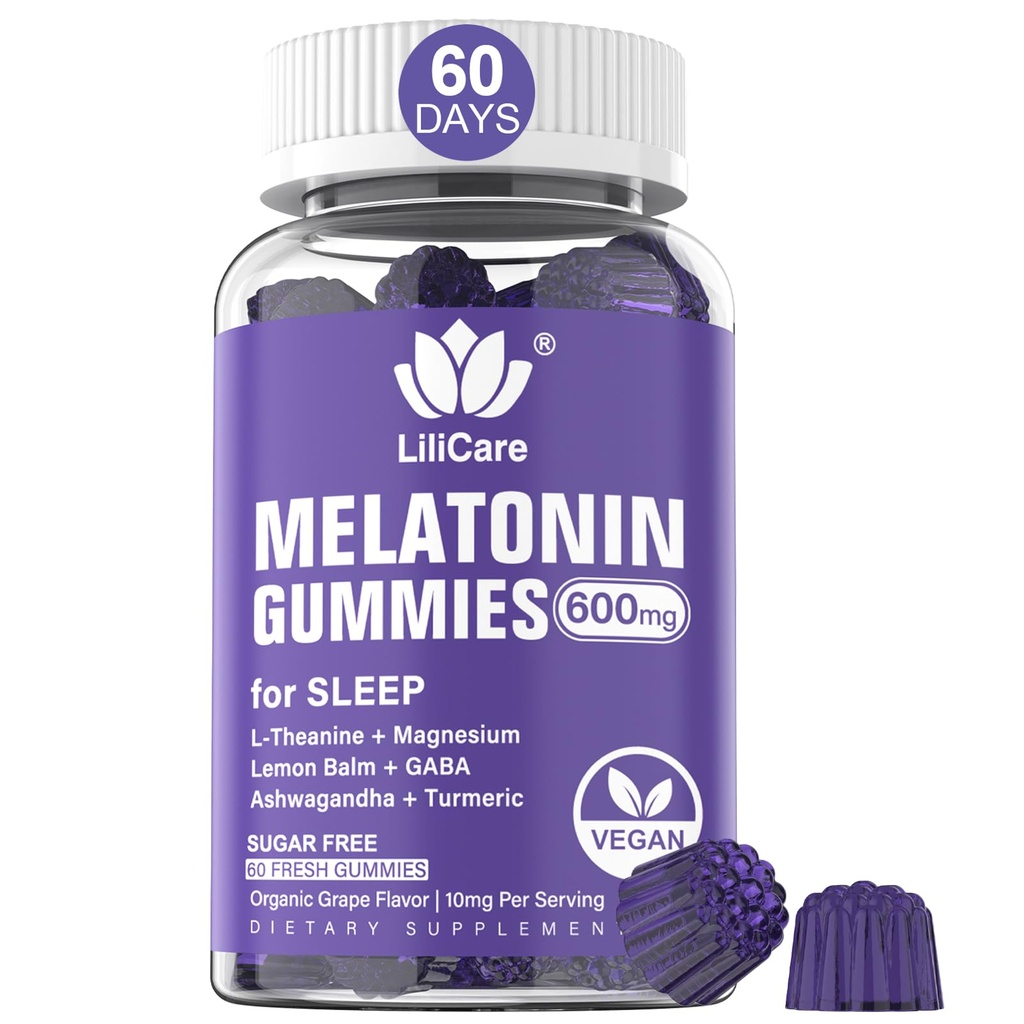 Melatoninは大人のための10mg 20mg、20mg、L-テアニン、アシュワガンダ、マグネシウム、ターメリック、GABA、レモンバームとチャモミールのサポート健康Circadian Rhythm、ビーガングレープフレーバー