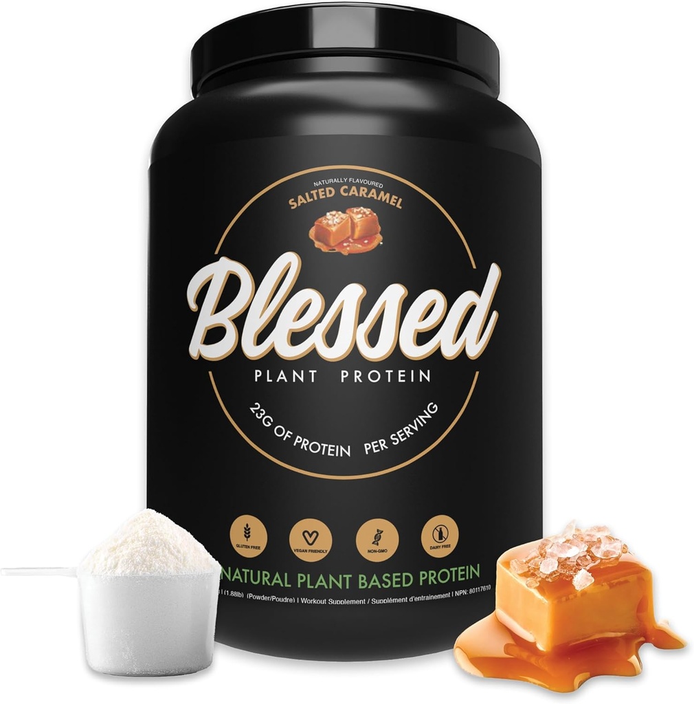 Blessed Vegan Protein Powder - Plant Based Protein Powder Meal Replacement Protein Shake, 23g of Pea Protein Powder, Dairy Free, Gluten Free, Soy Free, No Sugar Added, 30 Servings (Salted Caramel)