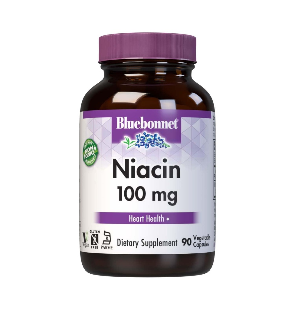 Bluebonnet Niacin 100mgビタミンB3ニコチン酸 - 女性&男性のための心の健康サポート* - Non-GMO、ビーガン、コーシャ、グルテンフリー、大豆フリー、乳製品フリーフラッシュナイアシンサプリメント - 90野菜カプセル