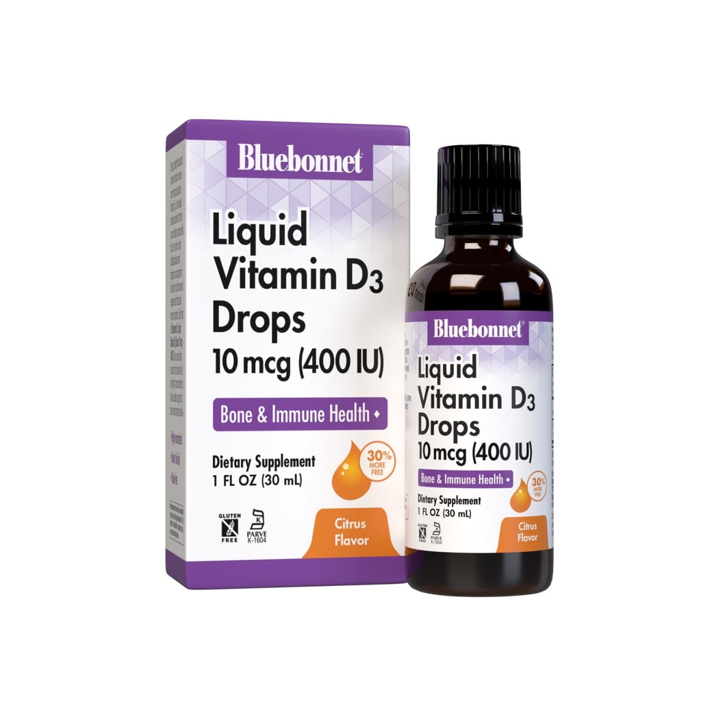 BlueBonnetの液体のビタミンD3は400 IU、Citrus、1 Fl Ozを落とします