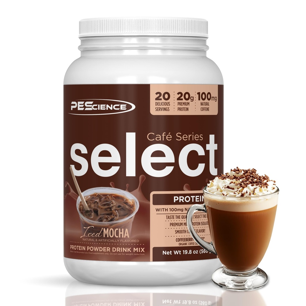 PEScienceセレクトカフェプロテインコーヒーフレーバーパウダー、アイスモチャ、100mgカフェイン、20gアイスプロテインコーヒーパウダーまたはクリーム、20サービング