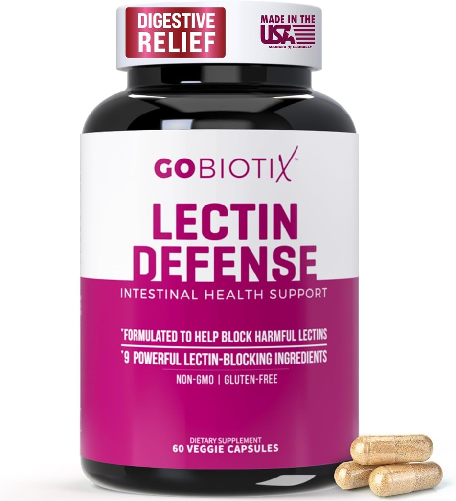 GOBIOTIX Lectin Defense - Lectin Blocker Supplement for Leaky Gut with MSM and Digestive Enzymes - Aids in Intestinal Health for Women and Men - Non-GMO + Gluten Free - 60 Capsules (1)