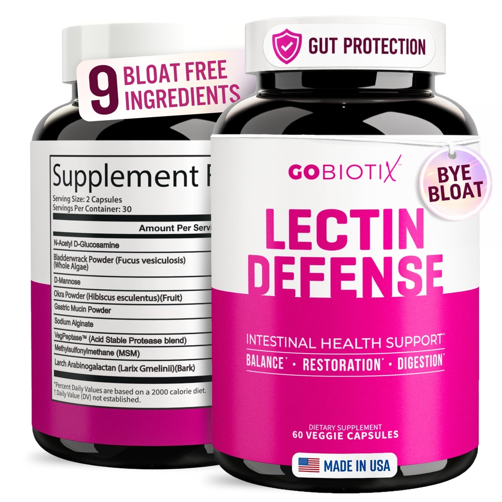 GOBIOTIX Lectin防衛 - Lectin Blocker MSMと消化酵素でリーキーガットのためのサプリメント - 女性と男性のための腸の健康でエイド - 非GMO +グルテンフリー - 60カプセル(1)