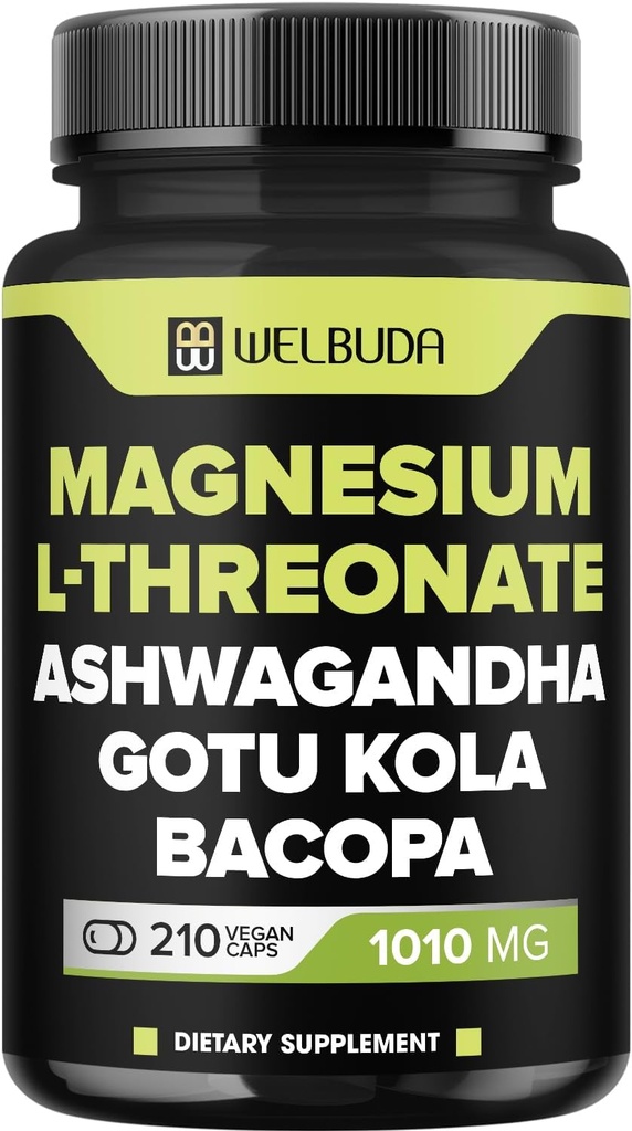 マグネシウムL-Threonateカプセル10mg - 210カプセル - Ashwagandha Root、Gotu Kolaリーフとブレンド