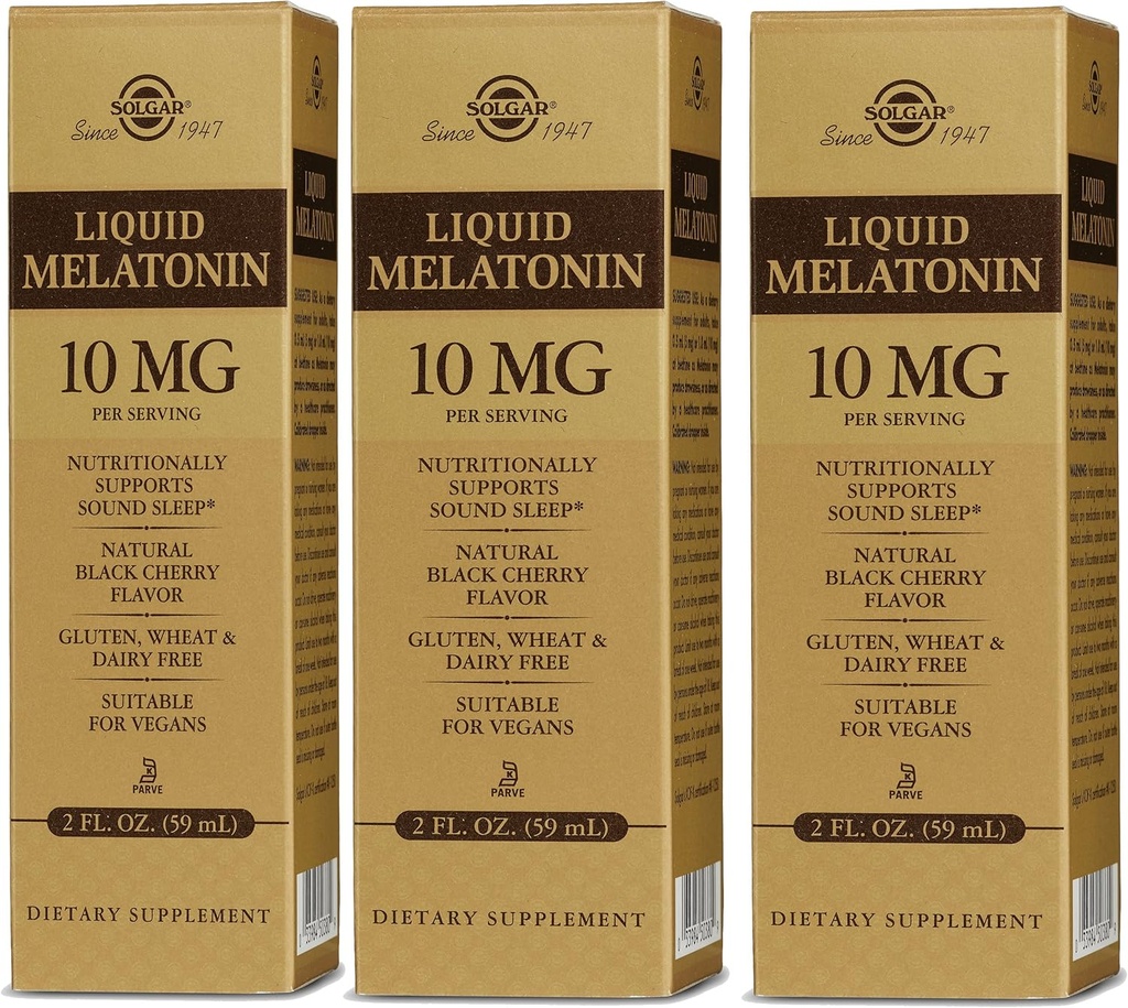 ソルガー液体メラトニン10mg、天然黒チェリー味 - 2 fl oz、パック 3 - ジェットラグのために素晴らしい - ビーガン、グルテンフリー - 177 合計サービング