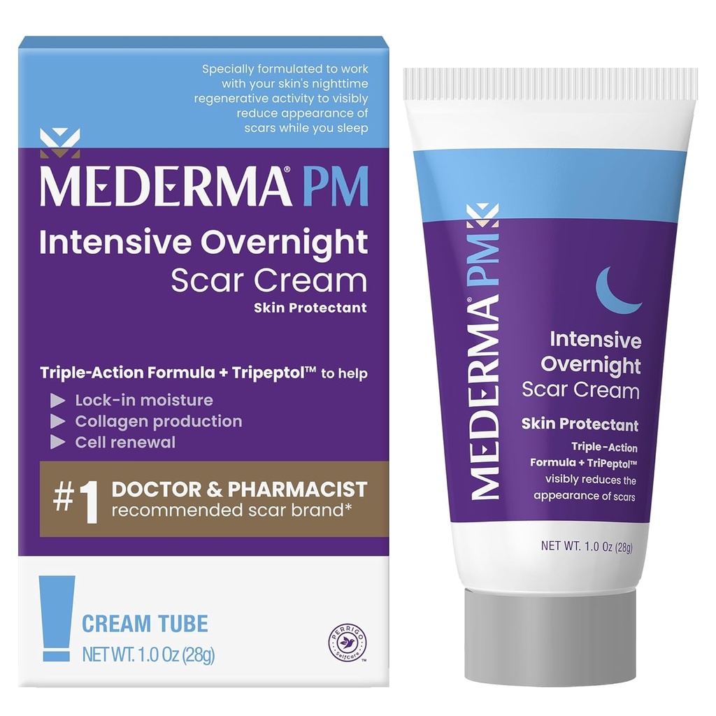 Mederma PM の集中的な一晩の傷のクリームは、皮の夜間再生活動、臨床的に傷をより小さいおよびより少ない可視性、1.0 Oz (28g)を作るために示しました