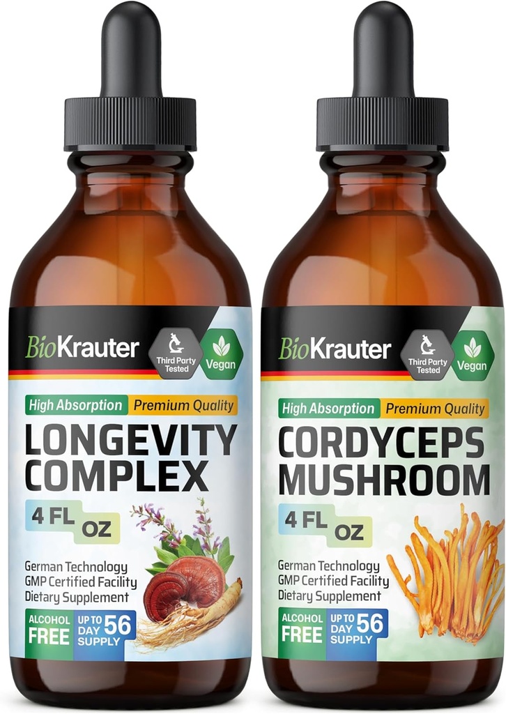 BIO KRAUTER Longevityのきのこのチンキ4 Fl. Oz. & CordycepsのきのこTincture 4 Fl. Oz.