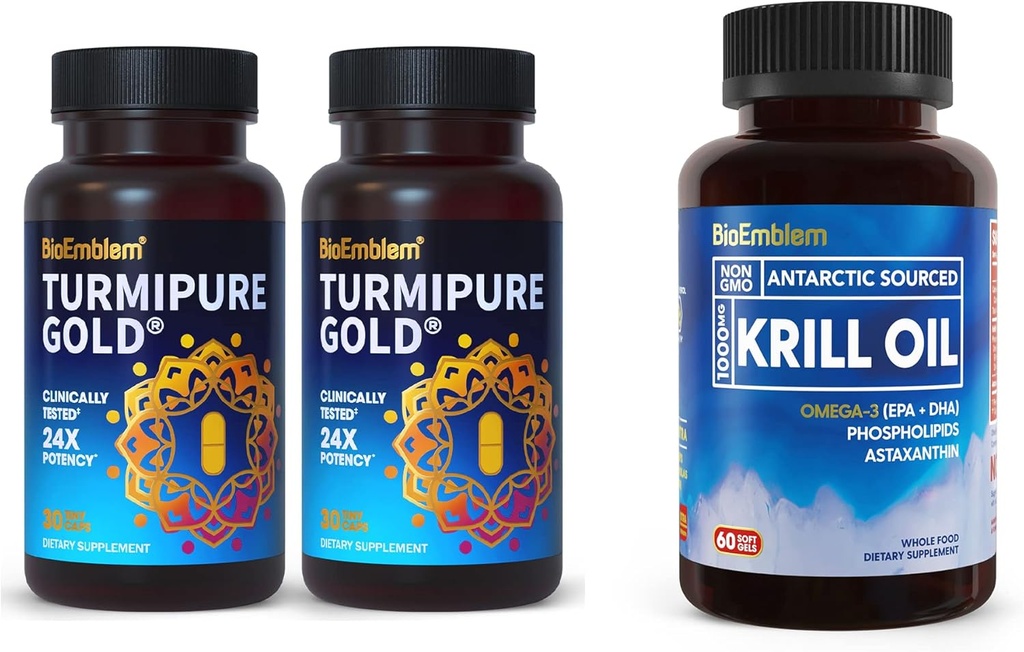 臨床的にスタディされたTurmiPureのAntarctic Krillオイルの補足が付いているBioEmblemのTurmeric Curcumin