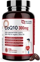 NATURE TARGET CoQ10-300mg-Softgels + PQQQQ 有機Olive-Oil - 高吸収-Coenzyme-Q10 - 抗酸化-for-Heart-Healthと免疫サポート、エネルギー生産、120 サービング