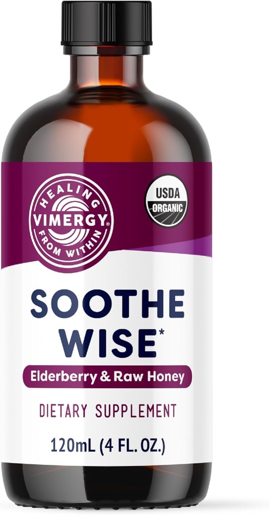 Vimergy Soothe Wise* – エルダーベリーシロップと生の高速吸収免疫サポート, オーガニックハニー – コートと痛みの呼吸組織 – USDA 認定オーガニック, ビーガン, Paleo-Friendly, グルテンフリー.
