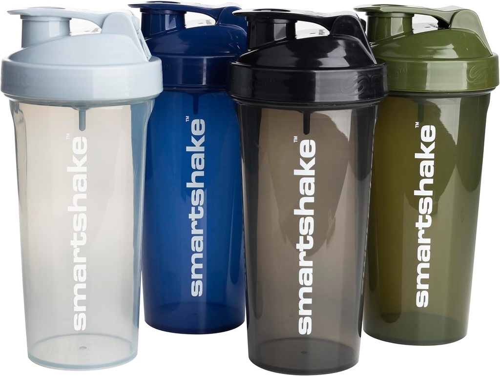 Smartshake Lite 4パックプロテインシェーカーボトル 800 ml | 27 oz - Leakproof Screw-on Lid - BPA 無料 - Unisex - Mist グレー, 軍グリーン, ブラック, ネイビーブルー
