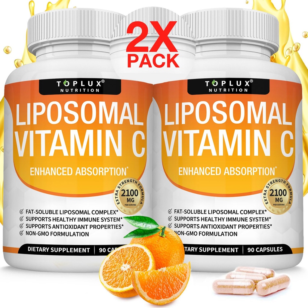 リポソームビタミンC 2100mg高吸収脂肪溶性VIT C - 免疫サポートコラーゲンブースター免疫防御と強力な抗酸化剤、MCTオイル&ヒマワリレシチン、Acsorbic酸、ビーガン非GMO