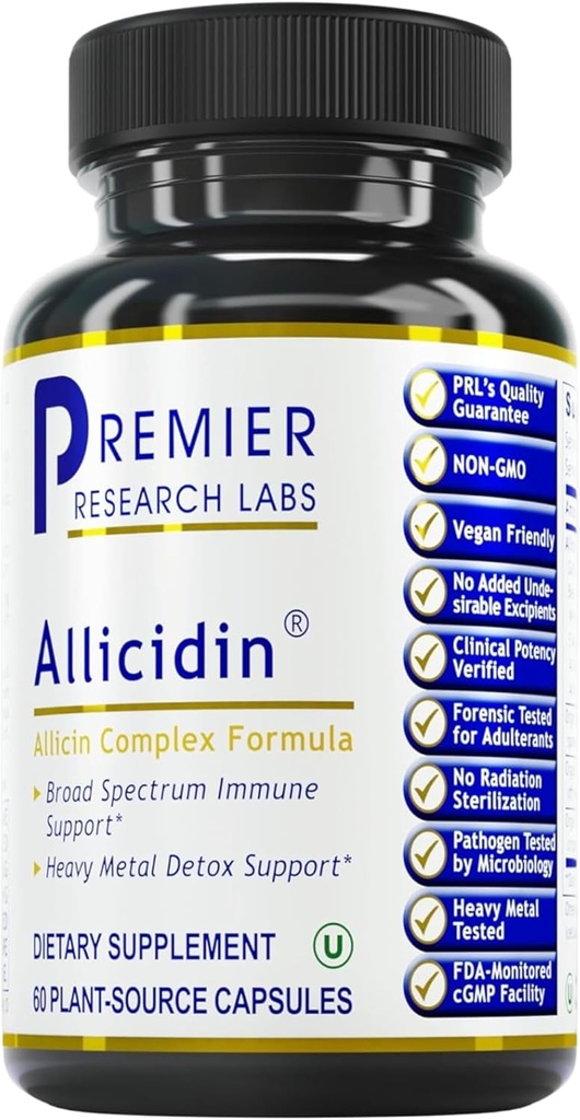 Premier Research Labs Allicidin - Garlic Allicin Supplement, Garlic Supplements, Garlic Pills, Allicin Extract, Garlic Extract, Odorless Garlic Capsules, Immune Support - 60 Vegetarian Capsules