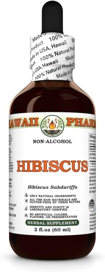 ハワイ Pharm Hibiscus アルコールフリーエキス、酸化防止サポート用グリセライト、循環を促進し、心臓の死亡をサポートし、肝臓機能を強化し、肝臓機能を改善し、リフレッシュして活性化 - 2 fl.oz