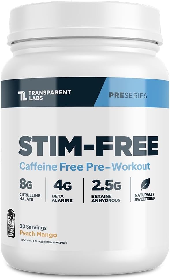 透明Labs Stim-Free Pre-Workout - カフェイン&Stim無料プレワークアウトパウダー自然にベータアランパウダー、シトルリンマレート、およびelevATP - 30サービング、ピーチマンゴー