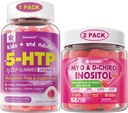 Bundle: 5HTP Gummies with Magnesium Glycinate - Melatonin Free Sleep Gummies for Adults & Kids 8+ & Inositol Gummies Ideal 40:1 Ratio Myo & D-Chiro Inositol Supplement