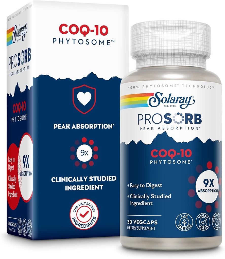 SOLARAY CoQ-10 Phytosome - 9X吸収CoQ10 200mg - 消化しやすい抗酸化剤サプリメント - ビーガンと大豆なしで作られた - 60日間保証 - 30の給餌、30のVegeCaps