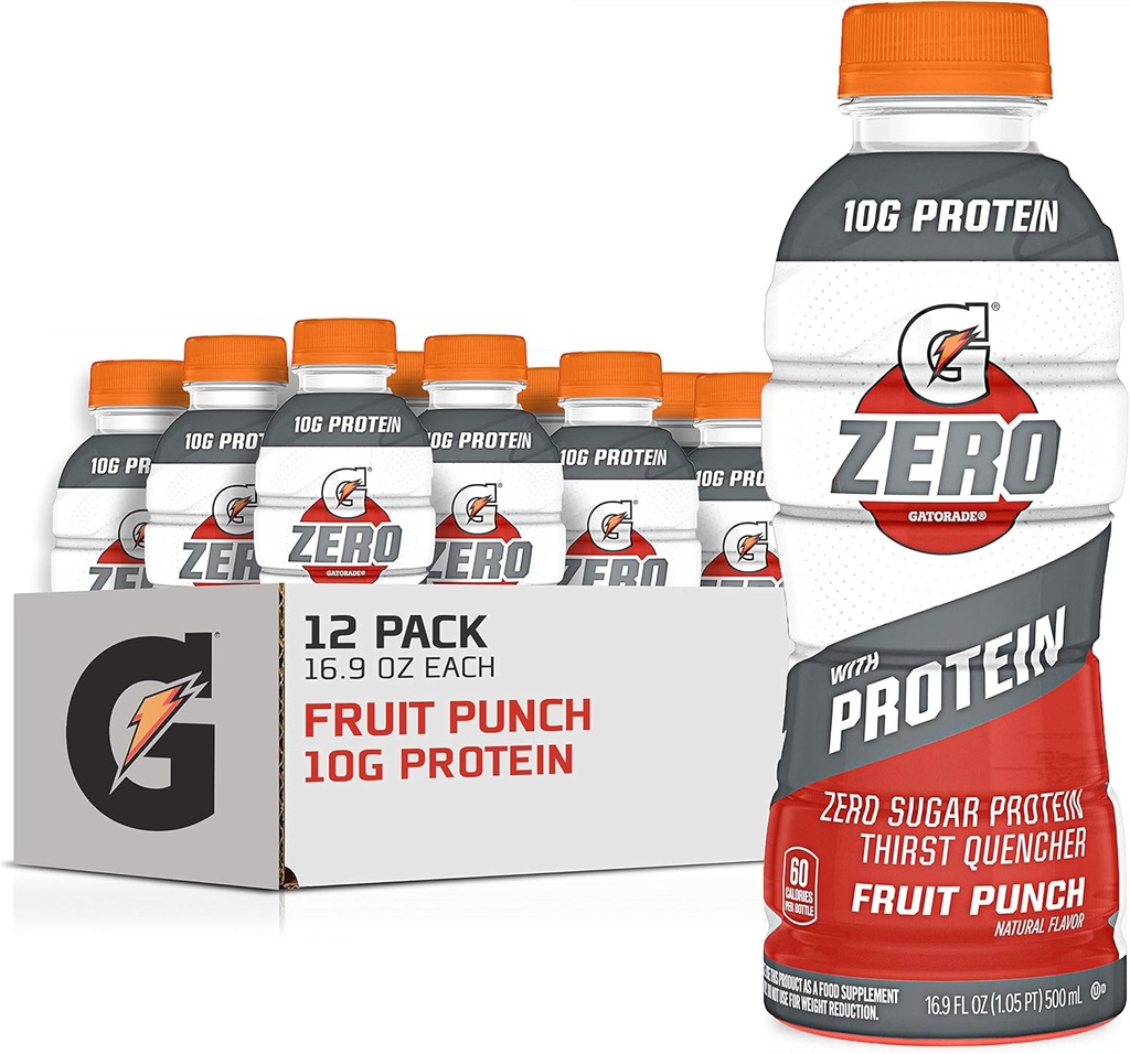 蛋白質、10gの乳清蛋白質の隔離、ゼロ砂糖、電解質、フルーツ パンチ、16.9 Fl Oz、12のパックが付いているGatoradeゼロ
