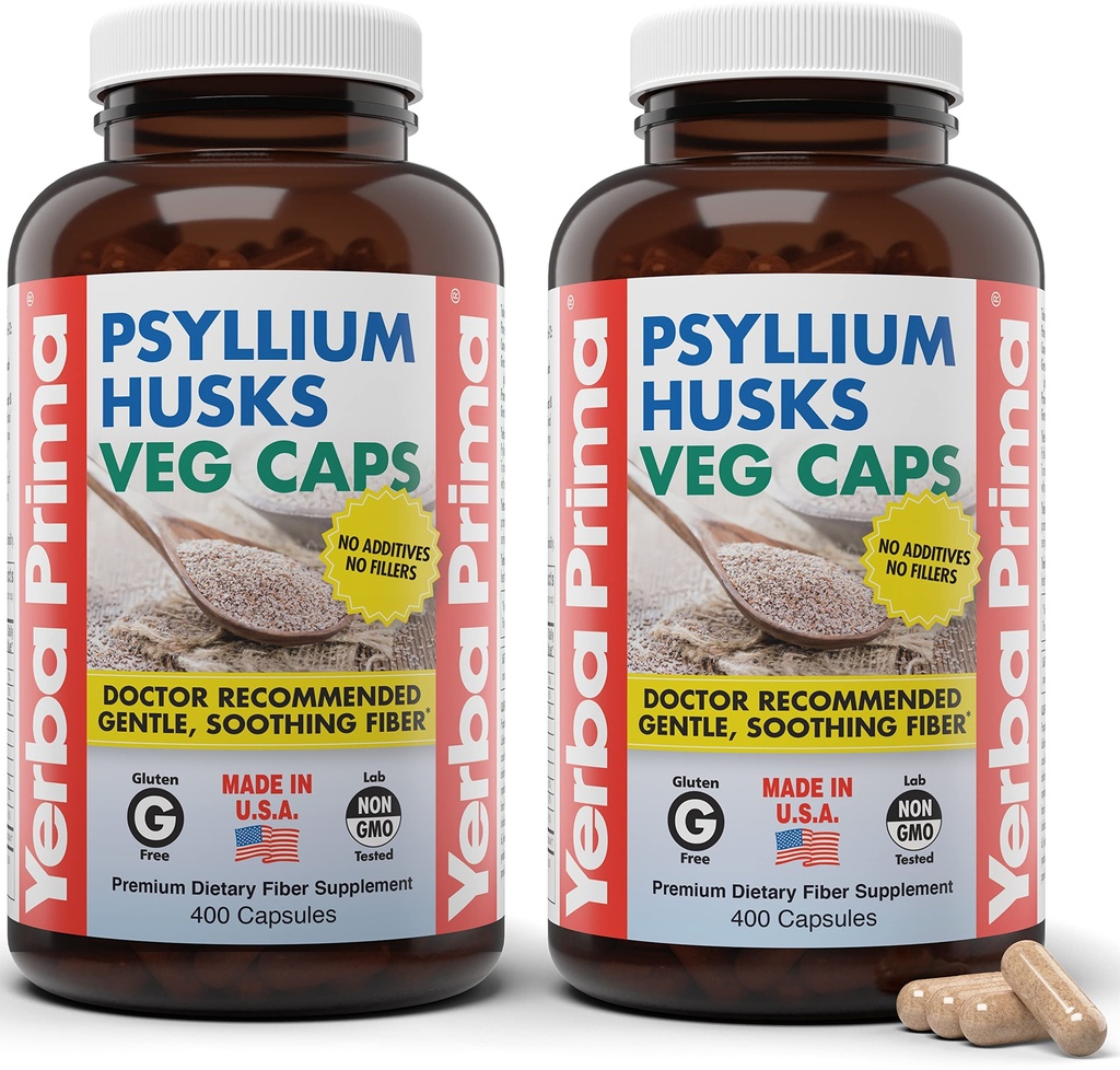 Yerba Prima のピシリウムのハスクのベジーキャップ, 400 カプセル (625 mg) (パッケージ 2) - ビーガン, 非GMO, グルテンフリー, コロンクレンザー, グット健康と正規性のための毎日の繊維サプリメント