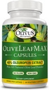 OliveLeafMAX オリーブリーフエキス (40% Oleuroepin) + オーガニックオリーブリーフパウダー + フィラーなし + 60 ベジタリアンカプセル + スペインから供給し、GMP施設で米国で製造