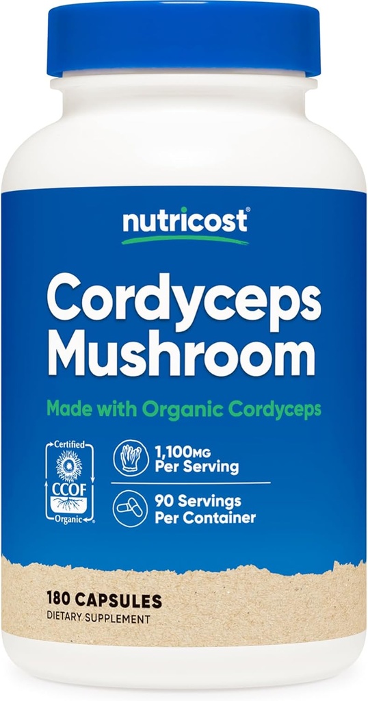 Nutricost Cordycepsのきのこのカプセル1100mgの90のサーブ-CCOFは有機、グルテンフリー、カプセル(180のカプセル)ごとの550mgとなされる証明しました