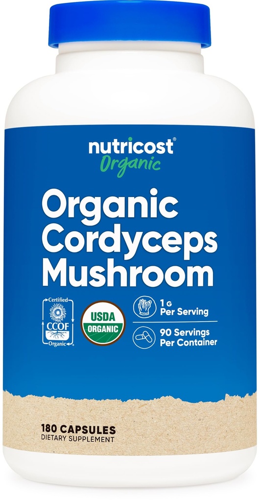 Nutricost Cordycepsのきのこのカプセル1100mgの90のサーブ-CCOFは有機、グルテンフリー、カプセル(180のカプセル)ごとの550mgとなされる証明しました