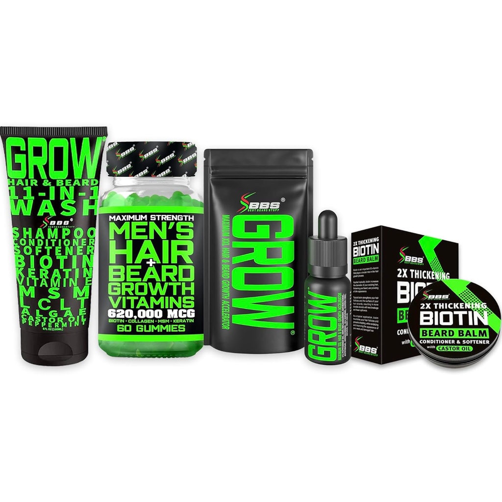 ひげの成長のキット w/Biotin の毛の成長のビタミン + GROW 11in-1 の毛の成長のシャンプー w/Biotin + 2X は人のためのマスタッシュ Wax を厚くします + 男性のための熊手の成長オイル - アメリカで公式にしました