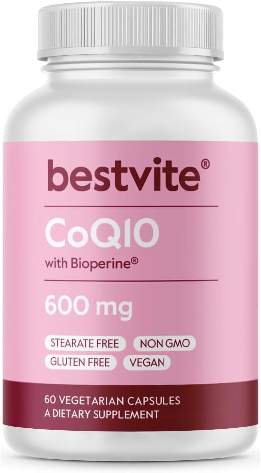 Coenzyme CoQ10 600mg/カプセルあたりバイオペリン(60ベジタリアンカプセル)ナチュラル発酵 - チタン二酸化物なし - 充填剤なし - ないスターター - ビーガン - グルテンフリーGMO